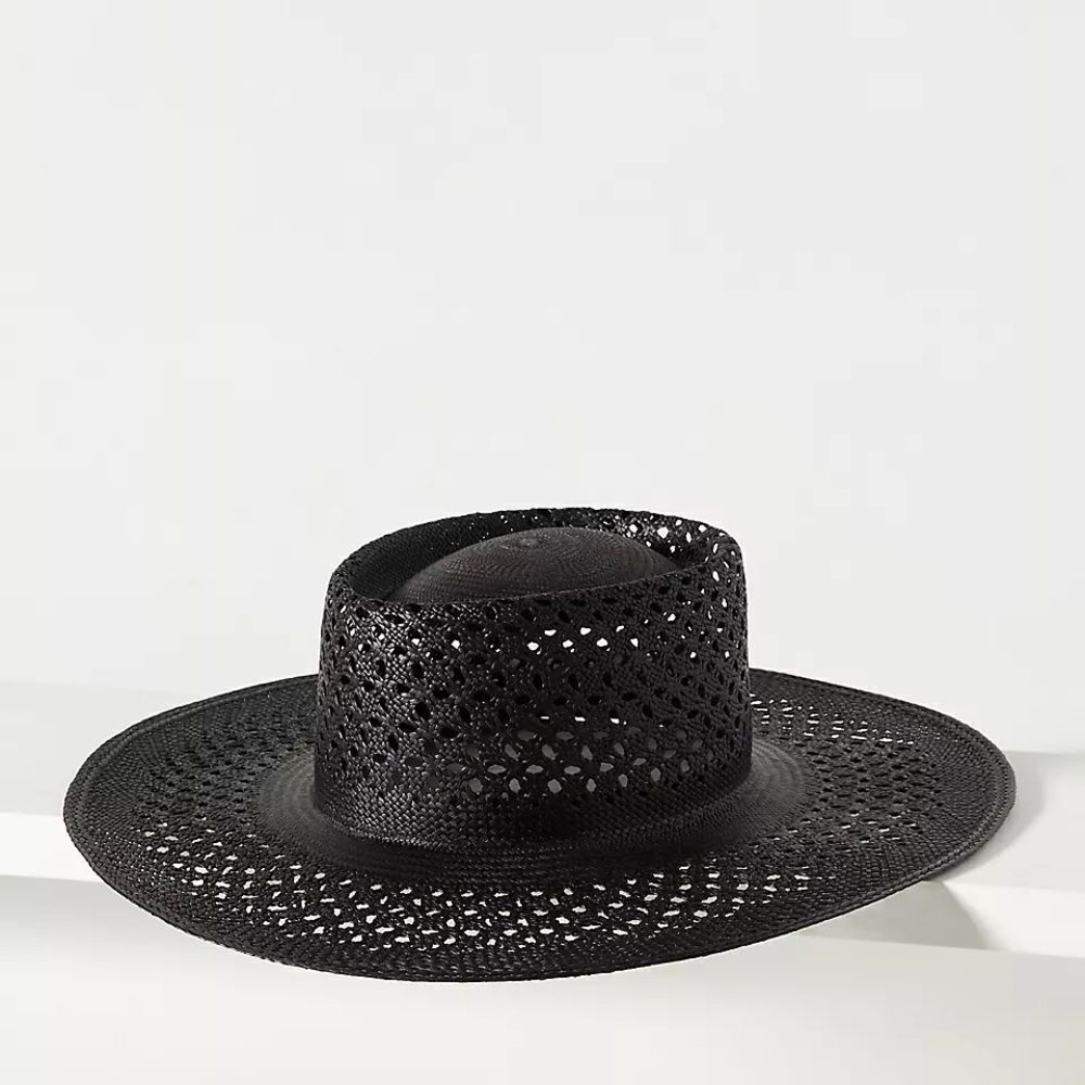 Anthropologie x Wyeth Black Van Palma Boater Hat Woven Straw